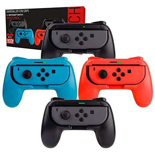 Orzly Switch Controles Grip Joy-con (Party Pack de 4 comandos compatíveis com Super Smash Bros Ultimate para Nintendo Switch) 4 comandos de aderência para jogos multiplayer (1 vermelho, 1 x azul, 2 x