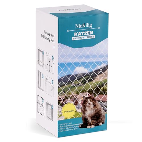 NieKilig 5 x 3 m Rede de proteção para gatos, terraço, sem brocas, rede de segurança transparente para malha gatos para varandas, janelas, clarabóias e portas