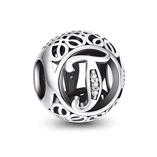 NINGAN A-Z 26 contas encantos pendentes de alfabeto contas prata de lei 925 com zircônia cúbica transparente compatível com pulseira Pandora e europeu, encantos de letra para mulher menina