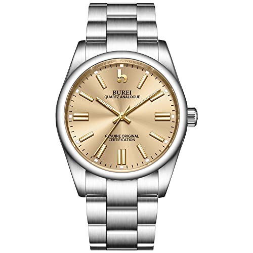 BUREI Relógio de moda de aço inoxidável para homem, relógios de pulso de quartzo com movimento japonês para homem, relógio clássico de luxo de 42 mm