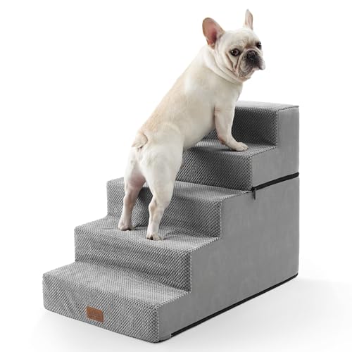 COZY KISS Escada larga para cães, 2 em 1 destacável escada para animais de estimação para cama sofá, 60 cm de altura escada para gatos de espuma de alta densidade (cinzento, 75 x 50 x 60 cm