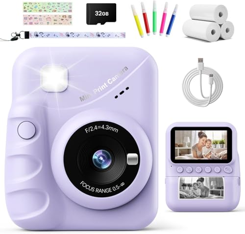 TIATUA Câmara com fotos infantis instantâneas, 3,0" HD 48 MP câmara instantânea para crianças com cartão de 32 GB e papel de impressão, HD 1080P câmara instantânea para meninos e meninas 3 a 12 anos