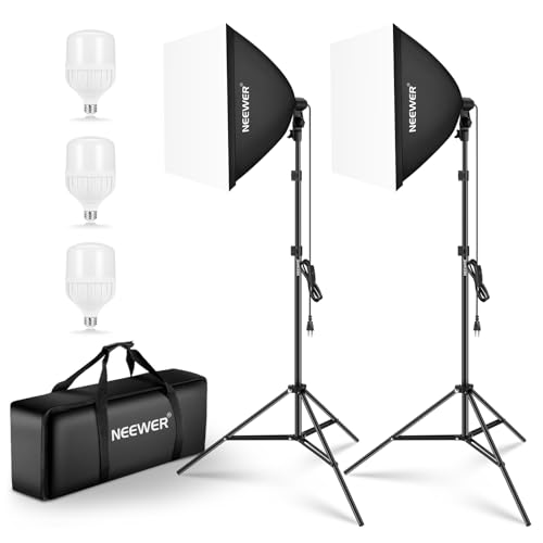 NEEWER Kit de iluminação contínua de caixa de luz equivalente a 700 W, 3 lâmpadas de LED de 5700 K, 60 x 60 cm Softbox com tomada E27, Photography Softbox Lighting Kit para equipamento de estúdio