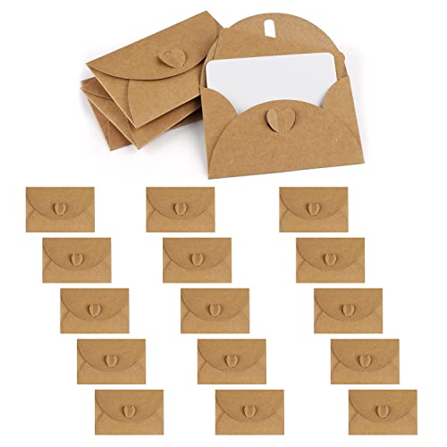 IOPYKKOA 15 envelopes de papel kraft com 15 cartões de papel em branco, mini envelopes com fecho de coração para cartões de presente DIY graffiti