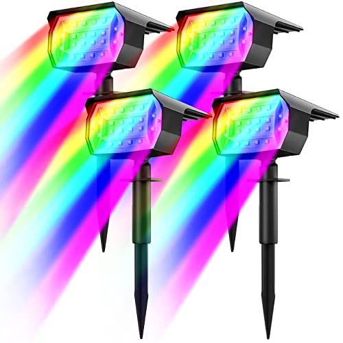 LOTMOS [7 cores modos luzes solares LED exterior jardim 4 pacotes/RGB cores, holofotes LED exteriores solares impermeável IP65 luz solar exterior jardim candeeiros holofote potente para chão Halloween