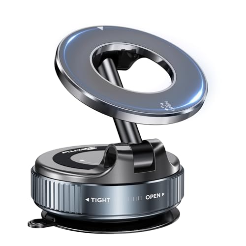 MSXTTLY Suporte magnético para telemóvel para carro, [Vmag-S1] suporte móvel portátil para carro ventosa com mag- Safe, ajustável 360°, compatível com iPhone 16 Pro MAX - 15 14 13 12 e Android, preto