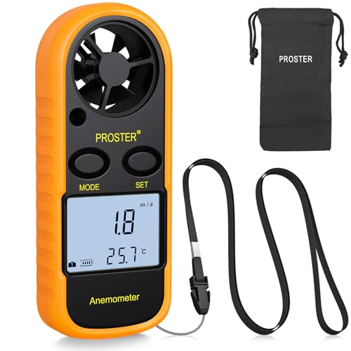 Proster Anemómetro termómetro digital de ecrã LCD medidor de velocidade vento ar com luz de fundo para vela, cometa, surf, marinho, pesca, etc