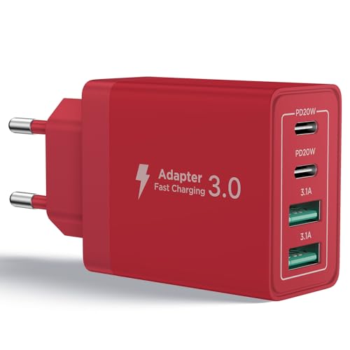 Aioneus Carregador USB C, 40 W carregador móvel carregamento 4 portas tomada USB carregador iPhone carregamento rápido com duplo tipo C e USB A múltiplo para iPhone 16 Pro Max/15/14/13/12/11, Samsung