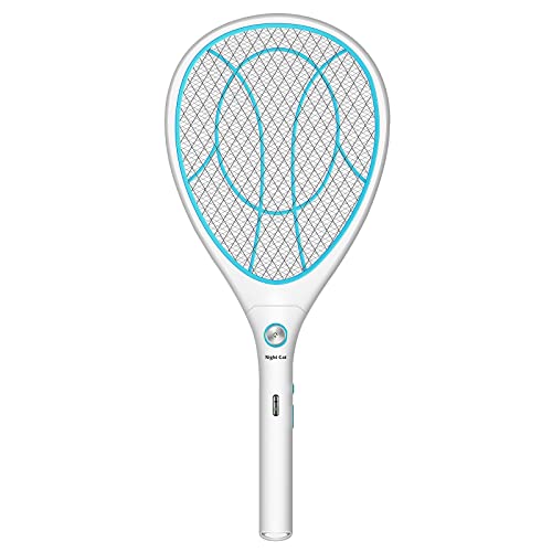 Night Cat Raquete mosquiteira elétrica: Mata moscas mosquitos elétrico anti-mosquitos inseto elétrico Fly Killer Bug Zapper 3000 V USB recarregável