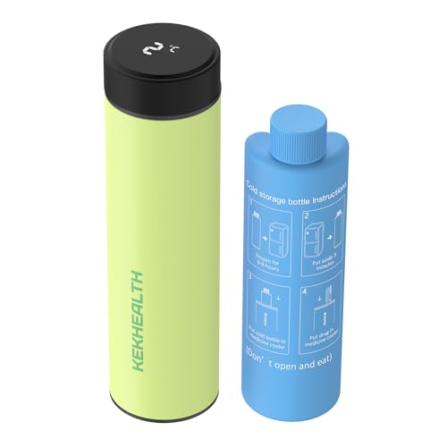 KEKHEALTH Frigorífico medicamentos portátil com ecrã de temperatura, 60 horas, 1-3 penas, frigorífico com insulina viagem para diabéticos com 2 refrigerador, saco de gel frio (verde cítrico)
