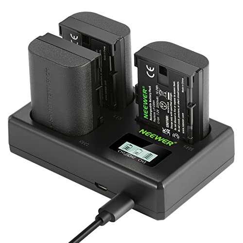 NEEWER LP-E6NH - Bateria de substituição e carregador USB, 3 unidades, 2250 mAh, substituição para bateria LP-E6NH e carregador USB com ranhura tripla compatível com Canon EOS R7 R5 R6 II R, 5DIV,