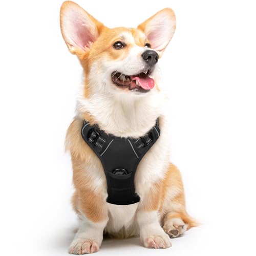Eagloo Arnês para cães, colete anti-puxões confortável, com alça ajustável no pescoço e peito, apto para cães pequenos, material duradouro e respirável, com fita refletora, adequado para exercício no exterior, laranja