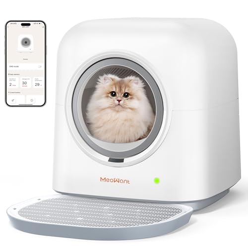 MeoWant Caixa sanitária auto-limpa para gatos, areia fechada para gatos múltiplos, ultra segura com controlo de aplicação e remoção de odores