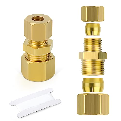 ERGAOBOY 2 peças 8 mm OD x 12 mm OD de latão de redução de tubo de compressão de união, Heay dever de latão de compressão de montagem