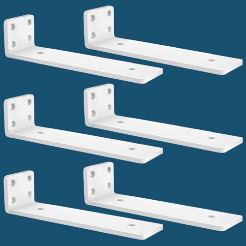 MLOQI 6 peças de quadros para estantes, suportes para prateleiras, quadros metálicos de L, espessura de 5 mm com parafusos, capacidade de carga de 50 kg (branco 25 cm)