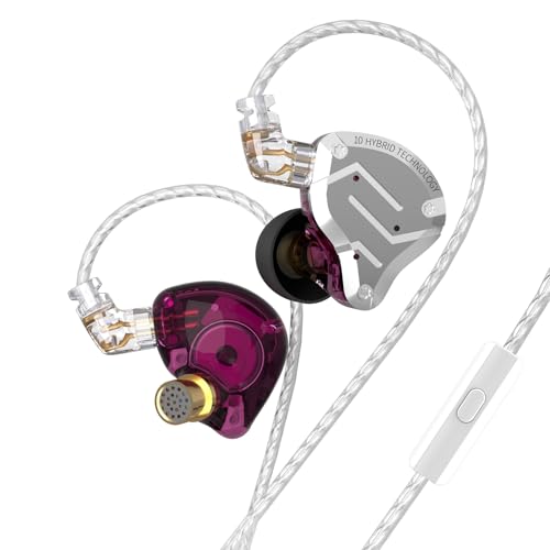 KINBOOFI KZ ZS10 Pro Auriculares KZ no ouvido in Ear Monitor IEM HiFi com 5 controladores 4BA 1DD com cabo removível de 0,75 mm de 2 pinos para cantor músico baterista (roxo com microfone)