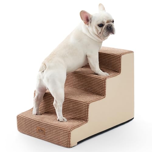 COZY KISS Escada para cães pequenos, 45 cm de largura, escada para animais de estimação para cama sofá, 45 cm de altura escada para gatos de espuma de alta densidade (café claro e escuro, 60 x 45 cm