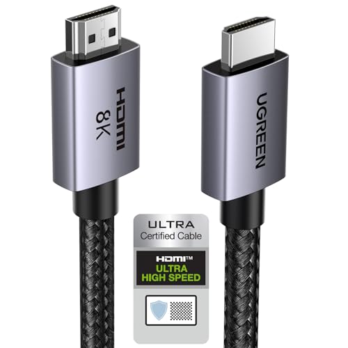 UGREEN Cabo HDMI 2.1 8K Cabo HDMI certificado 8K 60Hz 4K 240Hz ultra alta velocidade 48 Gbps alumínio eARC HDCP Dynamic HDR Dolby Atmos compatível com monitor HDTV PS5 PS4 Xbox PC, 3M