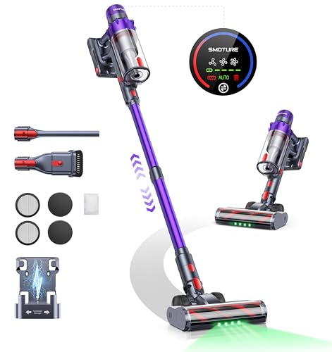 VAC02 Aspirador sem cabo de 550 W/45 KPA/60 Min, modo automático, escova anti-embaciamento e luz verde, aspirador vertical potente, ecrã táctil LED inteligente, função de fragrância, carregamento na