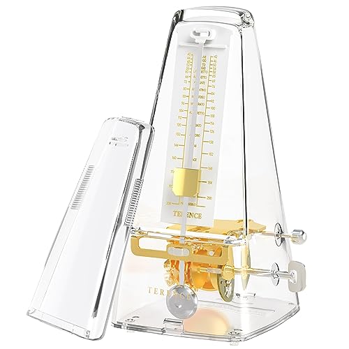 TERENCE Metrónomo mecânico para piano guitarra baixo Ukulele bateria Drum violino metrónomo metálico com sincronização exata e tempo transparente