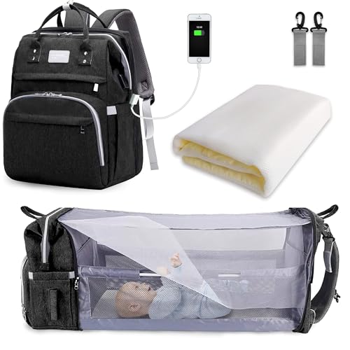 SNDMOR Mochila de fraldas, grande mochila maternidade para bebé, mochila de carrinho de bebé multifuncional, bolsa de fraldas com trocador e porta de carregamento USB, adequada para mãe e pai