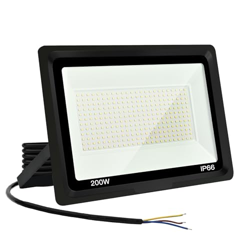 Focos LED para exterior, 200 W, projetor LED para exterior, 20000 LM IP66, impermeável projetor LED 6500 K, branco frio Floodlight para casa, garagem, pátio, terraço, campo