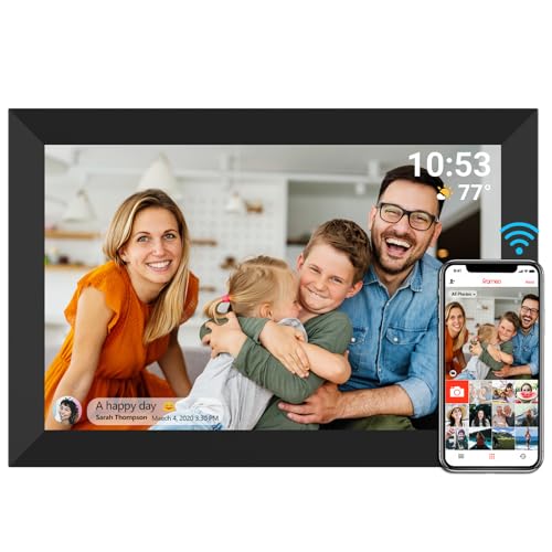 FRAMEO Moldura de fotos digital com Wi-Fi de 10,1 polegadas, ecrã táctil LCD IPS de 1280 x 800, rotação automática de memória integrada de 16 GB, compartilha momentos ao instantâneo
