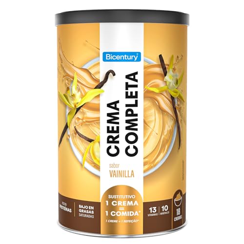 Bicentury Creme completo substitutivo de comida sabor baunilha, rico em proteínas e baixo em gorduras saturadas, um creme é igual a uma refeição completa, 540 g, 18 porções