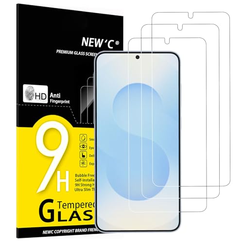 NEW'C 3 peças, protetor de ecrã para Samsung Galaxy S25 Plus/S25+, Galaxy S25 Edge, vidro temperado anti-riscos, anti-impressões digitais, sem bolhas, dureza 9H, transparente, ultra resistente