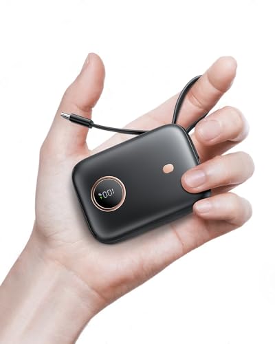 Nllosa Mini Power Bank, 10000 mAh bateria externa de carregamento rápido com 22,5 W cabo USB-C, bateria portátil telemóvel pequena Powerbank para iPhone 16 15 Samsung Xiaomi Android etc