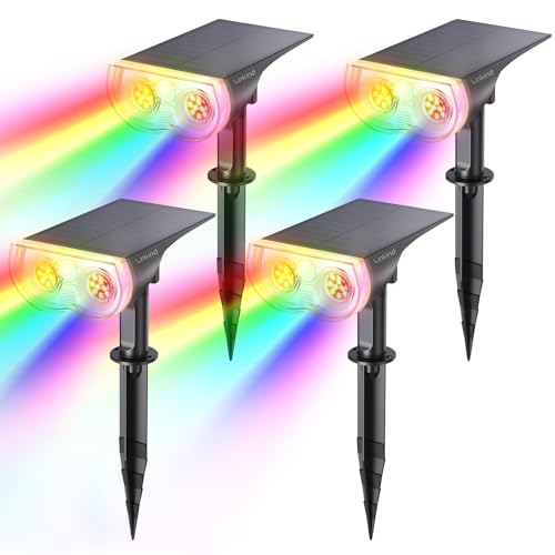 Linkind Luzes solares LED para exteriores, jardim, holofote solar com sensor de luz, luz de 8 cores alterada, lâmpada solar impermeável IP67 para iluminação de caminhos, pátio, terraço, relvado (4