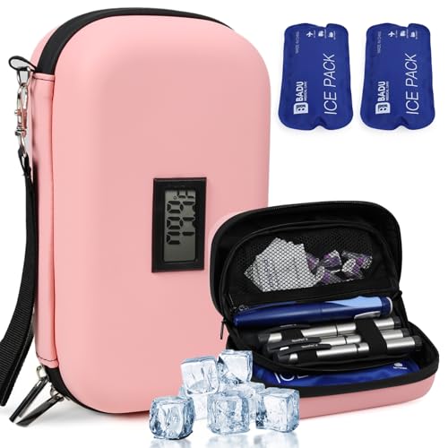 HIMDUZE - Capa de viagem com refrigerador de insulina, aprovada pela TSA portátil com isolamento para diabéticos com visualização de temperatura do termómetro, organizador de medicamentos, rosa,, Rosa