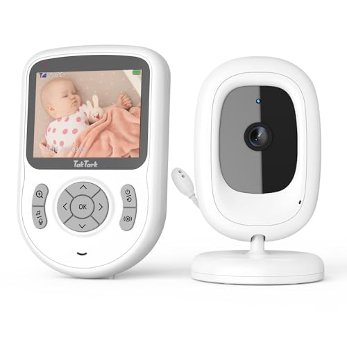 TakTark Câmara de vigilância para bebé, [2,8''720p IPS Screen] Vigilância para bebés com câmara e visão noturna, sem WiFi/App, 1000ft Long Range, 750 mAh Battery, VOX, 2-Way Talk, 3 × Zoom, Temper.