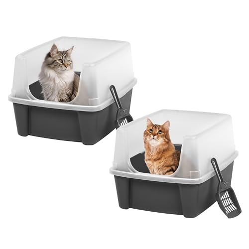 Iris Ohyama Areneiro gato lote de 2, até 7 kg, cinzento, caixa de areia para gatos, caixa, para gatos grandes e pequenos, caça-louças, caixa, WC, fácil de limpar, livre de BPA, Cat Litter Box, CLH-12