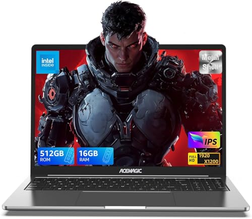 ACEMAGIC Computador portátil com ecrã FHD de 16 polegadas, processador Quad-Core N-95, até 3,4 GHz (Beat N5095), computador portátil DDR4 de 512 GB SSD com caixa de metal, compatível com