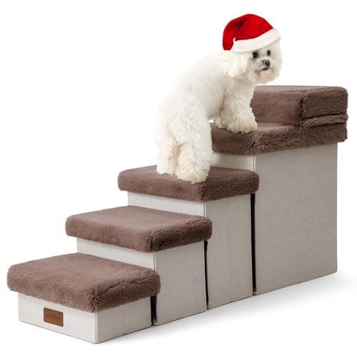 COZY KISS Escadas para cães pequenos com arrumação, escadas dobráveis para animais de estimação para cama, sofá e cadeira, durável, até 80 kg (Brune, 33 x 101 x 54 cm, 5)
