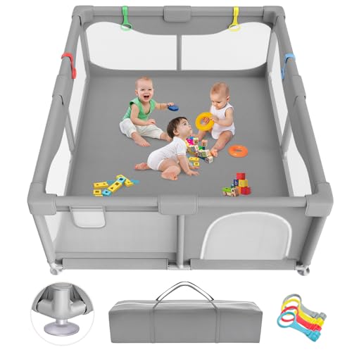 Parque infantil para bebé, 150 x 180 cm, versão melhorada de 2025, centro de atividades interior com base antiderrapante, corrente para bebé para jogos e atividades, fácil de montar e limpar - sem
