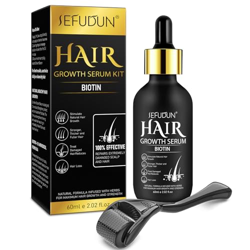 Serum para o crescimento do cabelo com biotin - Cuidados com o cabelo para um crescimento saudável para homens e mulheres - Entrosa e fortalece para o retorno do crescimento com rolo de 0,25 mm - 60