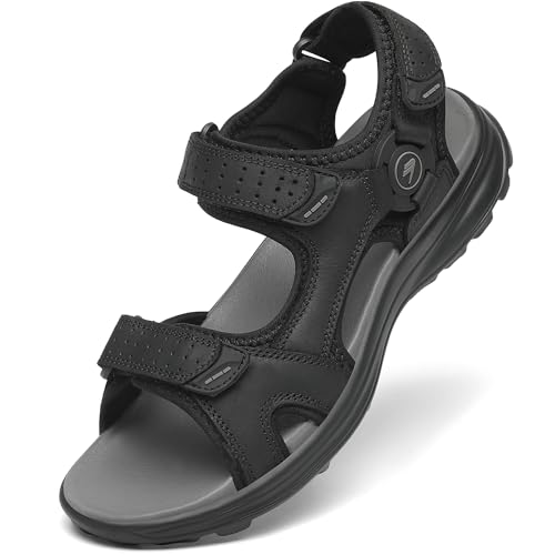 FLARUT Sandálias para homens de verão sapatos de caminhada trekking desportos ao ar livre de couro praia dedo do pé aberto desportos casuais