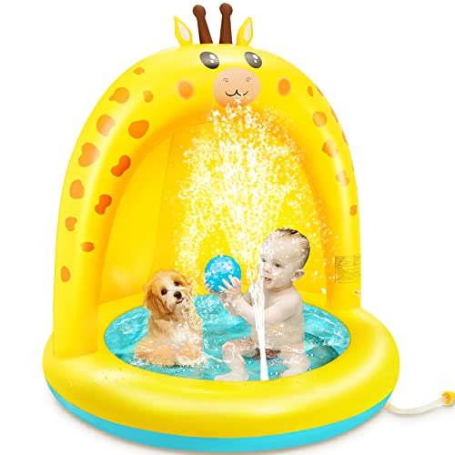 lenbest Piscina insuflável para bebés, insuflável infantil, piscina para bebés girafa com toldo espessado, aspersor de conjunto com fundo de bolha insuflável de camada dupla para jardim/piscina /