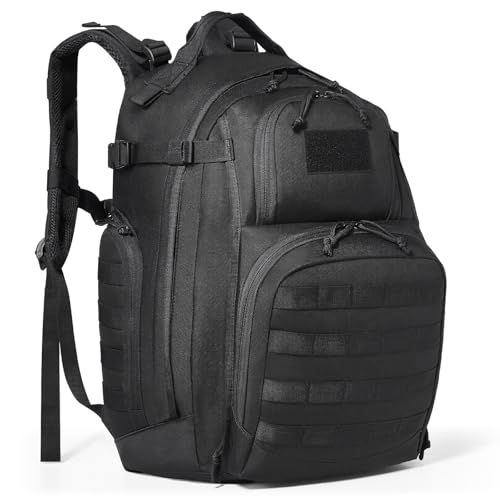 VEVOR Mochila tática de viagem 40 L com design de molle e acolchoado de esponja, bolsa de viagem militar mochila de equipamento mochila para aventuras ao ar livre, caminhadas, caça, preto, Preto,