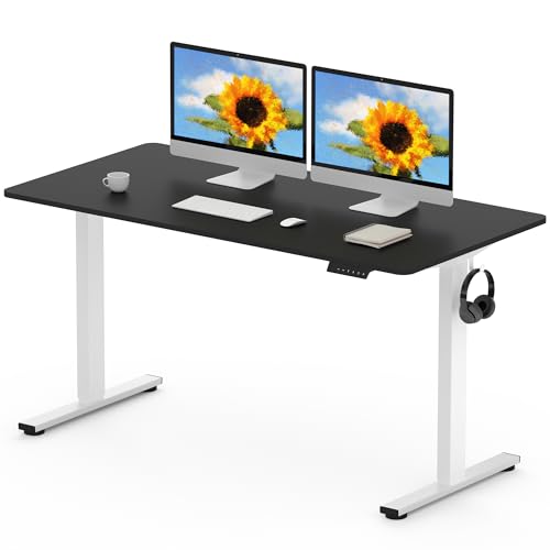 FLEXISPOT EN1 MAX, 140 x 80 cm, secretária elevável elétrica com placa inteira mesa de elevação, Standing Desk, mesa elevável secretária com 2 ganchos e 4 funções de memória