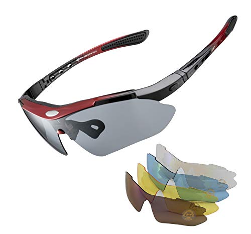 ROCKBROS Óculos de sol polarizados com 5 lentes intercambiáveis para desporto, proteção UV 400, anti-vento, para homem e mulher