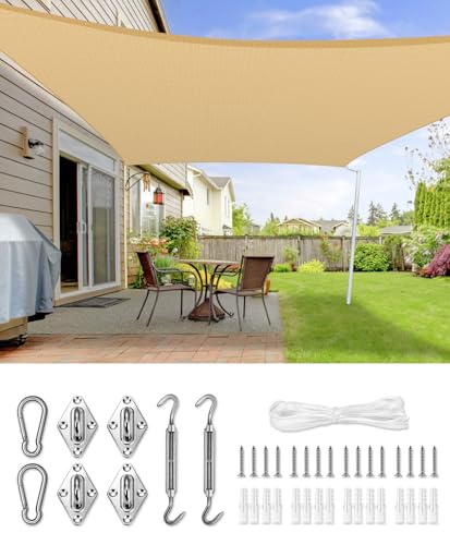 LOVE STORY Toldo vela de sombra, 3 x 3 m, com kit de montagem retangular, areia em sombra, toldo curvo, respirável e ecológico (HDPE) com proteção de 95% UV, para pátio exterior, alpendre, jardim