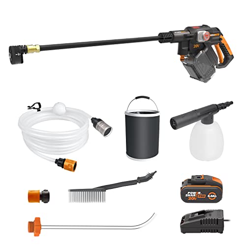 Hidro-limpeza sem cabo Hydroshot de 18 V (máximo de 20 V), Nitro Worx WG633E.1, PowerShare, limpeza de terraços e lavagem de carros, máximo 56 bares, 220 L/H, com acessórios, bateria de 4,0 Ah e