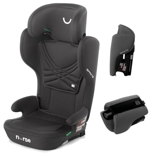 Nurse by Jané Spring, Cadeira de carro iSize, 100 a 150 cm, 4 a 12 anos, Isofix, cadeira de carro de viagem, portátil, dobrável, reclinado multifunções, preto, Spring i-Size
