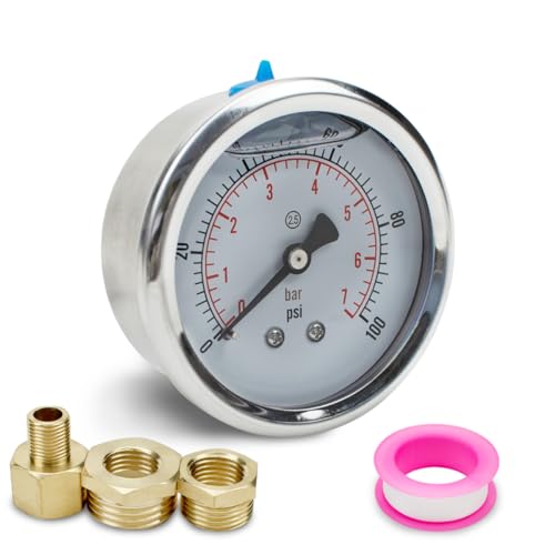 Innfeeltech 1 espécime BSP de 60 mm 1/4" 0-7 Bar 0 a 100 PSI manómetro, com 2 peças de 1/4" a 3/8", 1/4" a 1/2" manga e 1 união roscada hexagonal, redução axial de 1/4" para 1/8"