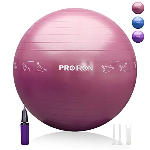 PROIRON, Bola de pilates, fitness, ioga, gravidez, desporto, futebol para exercícios, ginásio, 55/65/75 cm, anti-perfuração, inclui insuflador