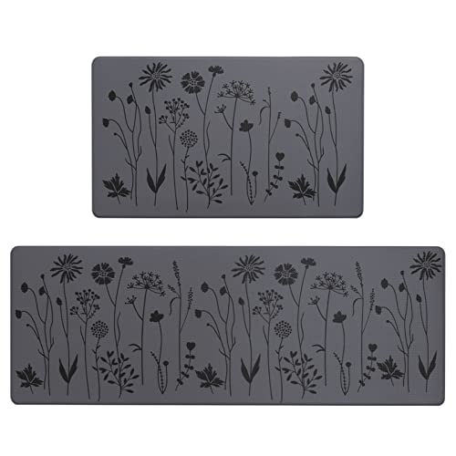 RLAVBL 2 peças de tapete lavável e antiderrapante para cozinha, entrada e corredor (cinzento preto, 120 x 44 cm + 75 x 44 cm)