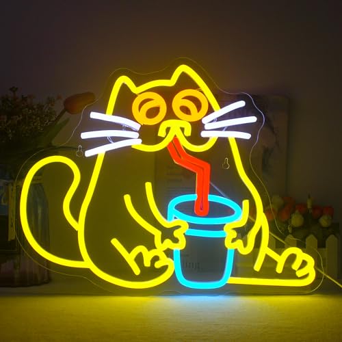 LUCUNSTAR Bebida gato letreiro de néon animal sinais de néon para decoração de parede gato sinal de luz de néon bar sinais de néon com USB para sala de estar quarto bar clube festa